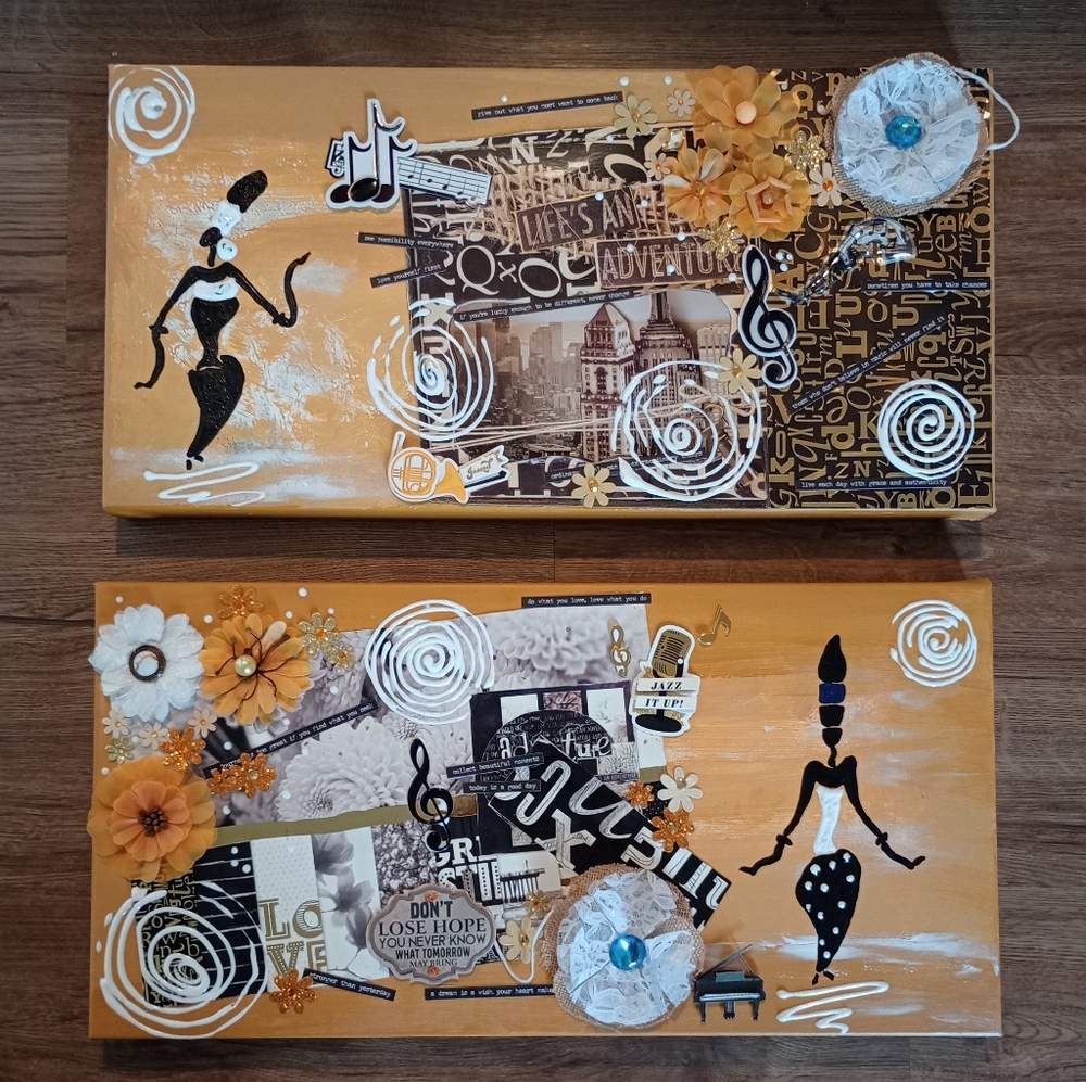 Two Stunning Abstract Mixed Media Paintings Sold as a Set